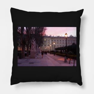 Royal Palace, Palace, Palacio Real, Plaza de Oriente, dusk, Madrid, Spain, Europe Pillow