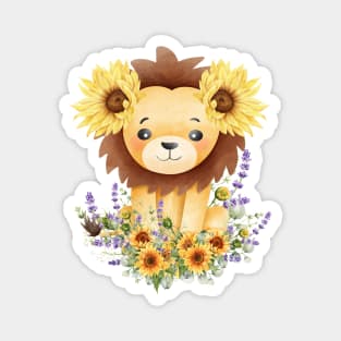 Cute lion and sun flower Magnet