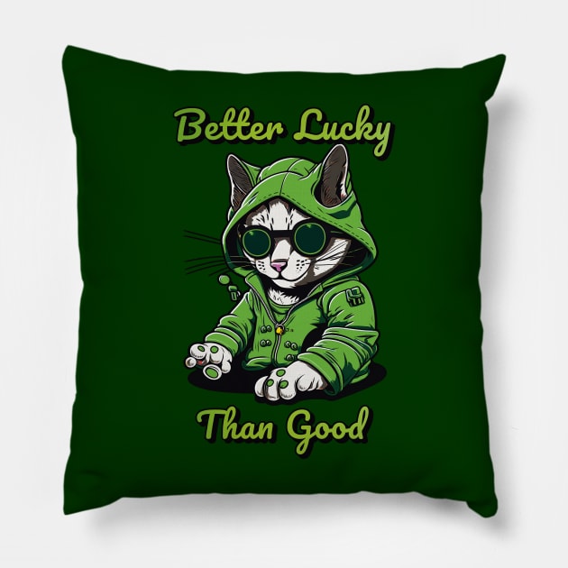 Better Lucky Than Good: Poker Cat IV Pillow by GozuDesigns