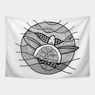 Sea turtle in black ink Tapestry