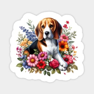 A beagle with beautiful colorful flowers Magnet