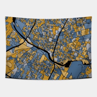 Austin Map Pattern in Blue & Gold Tapestry