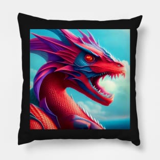 Ferocious Pink, Purple, and Blue Dragon Pillow