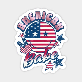 American Babe American Flag Retro Smiley Face Magnet