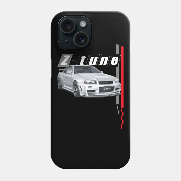 JDM CAR R34 V-SPEC II kyo z-tune GTR skyline silver nismo Phone Case by cowtown_cowboy