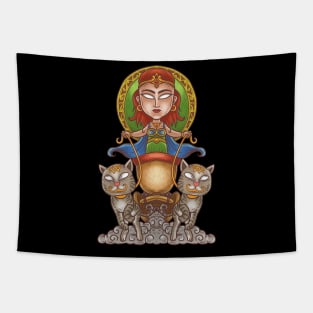 Goddess of the Norse: Viking Goddess Freya and Her Feline Chariot Tapestry