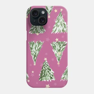 Holiday christmas tree over pink peony background Phone Case