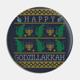 Happy Hannukkah Godzilla Pin