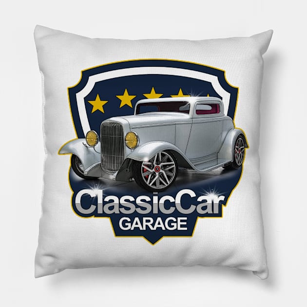 Classic Car Garage Pillow by Wilcox PhotoArt