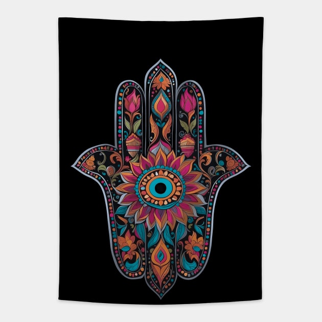 Mandala Hamsa Hand Tapestry by VivaLaRetro