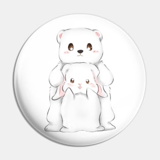 White Bunny and Bear _ spooning Pin