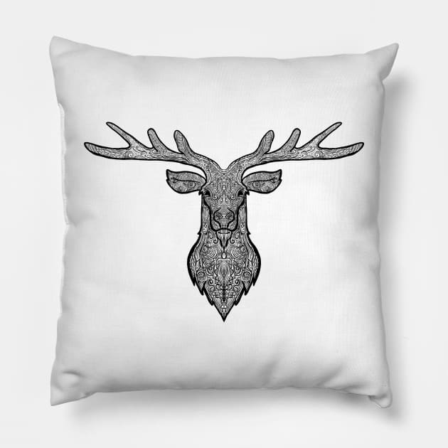 Deer head zentangle style design Pillow by JDawnInk