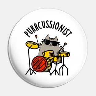 Purr-cussionist Cute Drummer Cat Pun Pin