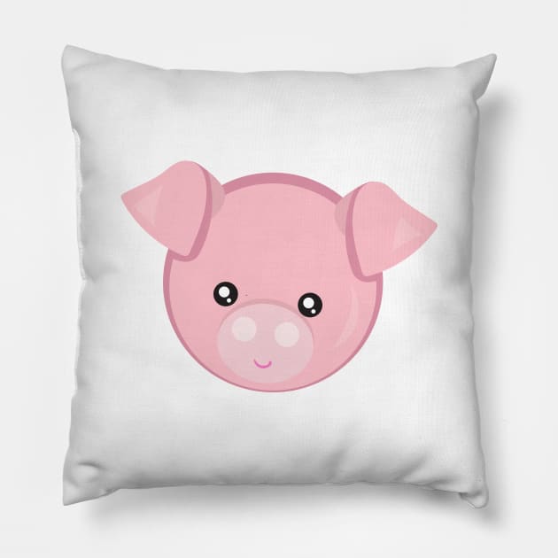 Cute Pig, Little Pig, Piggy, Pink Pig Pillow by Jelena Dunčević