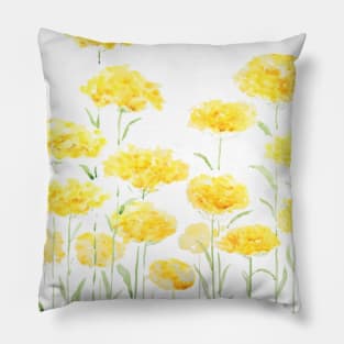 abstract yellow common yarrow flowers watercolor horizontal Pillow