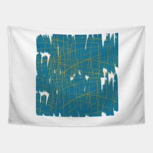 abstract turquoise and yellow lines Tapestry