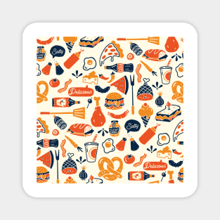 Cool, Colorful & Fun Retro Diner Food Pattern Design Magnet