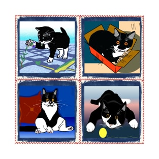 Cute Tuxedo Cat a patchwork kitty image  Copyright TeAnne T-Shirt