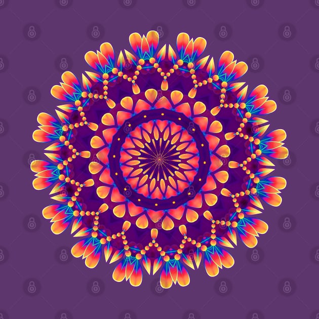 Vibrant Purple and Orange Floral Mandala by rebeccawangart