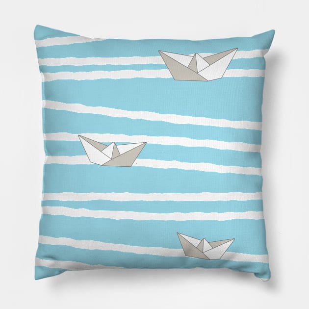 paper boats on the sea Pillow by Bianka