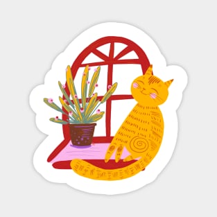 CAT PET AND GINGER PLANT ART Cute Kitty Magnet