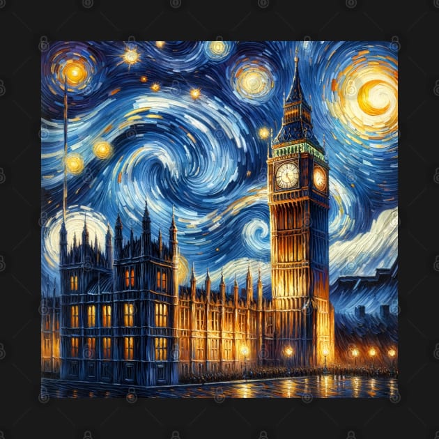 Big Ben Tower Starry Night - Beautiful Iconic Places by Edd Paint Something