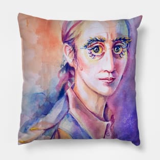 Bird Person Watercolor Portrait Pillow