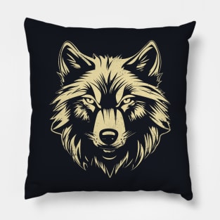 Wolf Head Vintage Graphic Off White on Black Pillow