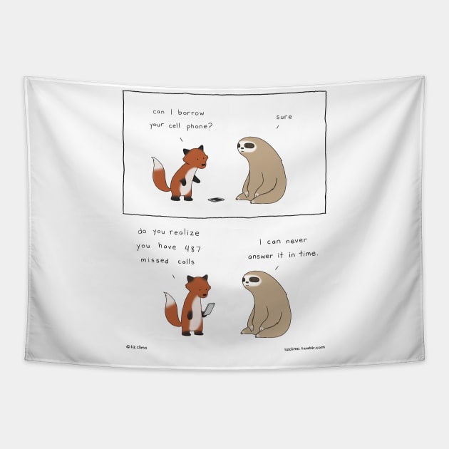 Missed Calls Tapestry by Liz Climo