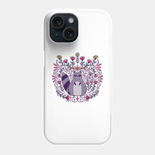 Raccoon with Flowers Folk Art Phone Case