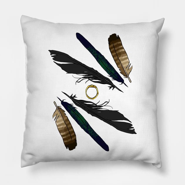 feathers with a ring Pillow by hetta