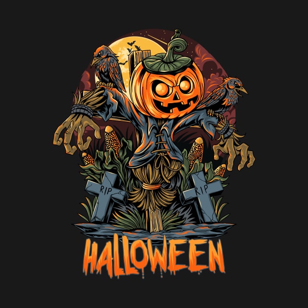 Halloween Scarecrow Pumpkin Head by nissiu