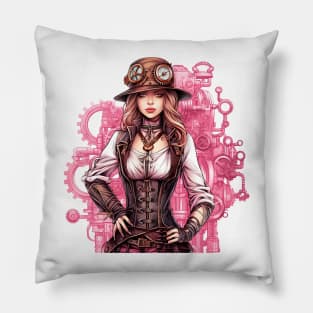 Pink Steampunk Girl Pillow