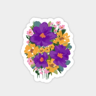 Purple Abstract Wild Flowers Illustration Magnet