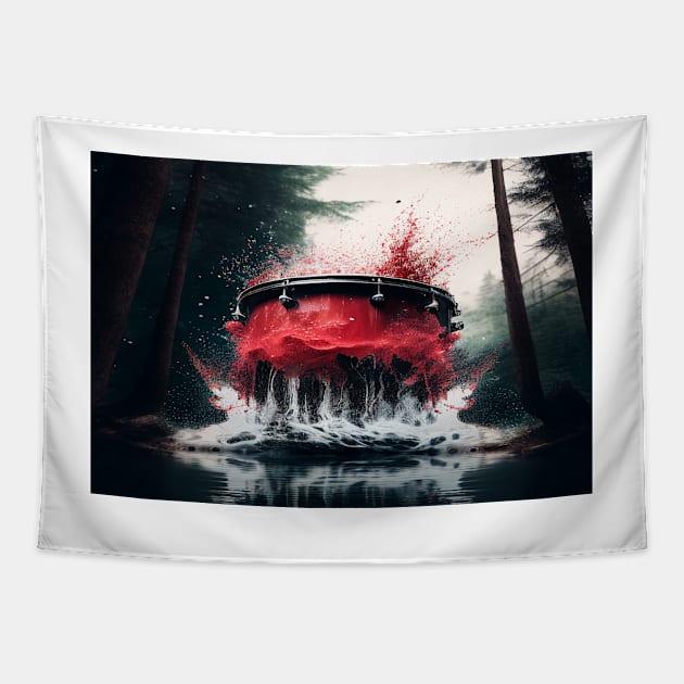 Drummer ArtWork With Water Splashing In The Forest Tapestry by Unwind-Art-Work