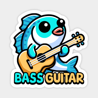Bass Guitar! Cute Musical Fish Pun Cartoon Magnet