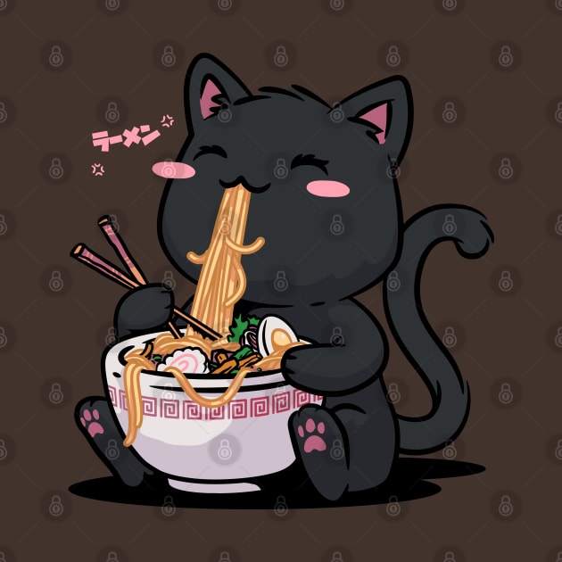 Ramen Cat Kawaii Neko Ramen Bowl Anime Black Cat by vo_maria