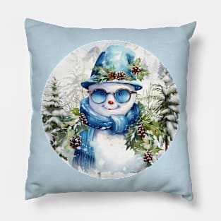 Snowman in Blue Hat Pillow