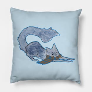 Black cat blue and bronze Pillow