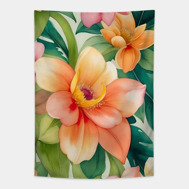 Watercolor Flowers Tapestry by ANVC Abstract Patterns