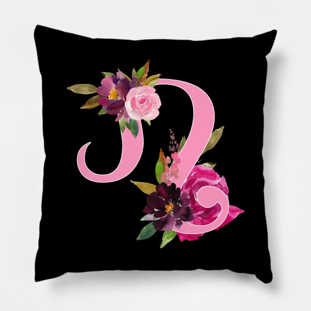 Leo Horoscope Zodiac Pink Flower Design Pillow by bumblefuzzies