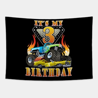 Kids Monster Truck 3 Year Old 3Rd Birthday Boy Monster Car Tapestry