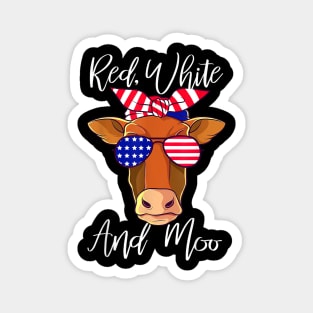 Red White and Moo Patriotic Cow USA Flag 4th of July T-ShirtRed White and Moo Patriotic Cow USA Flag 4th of July T-Shirt Magnet