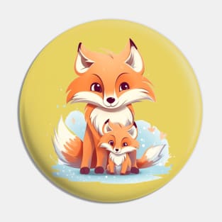 Mama Fox and Cute Baby Fox Pin