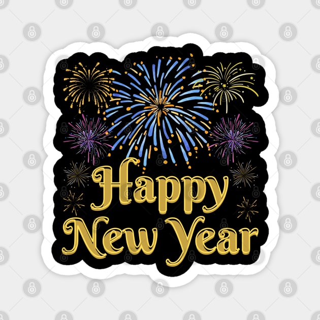 Happy New Year with Fireworks Celebration Magnet by Creatifly Graphic Tees