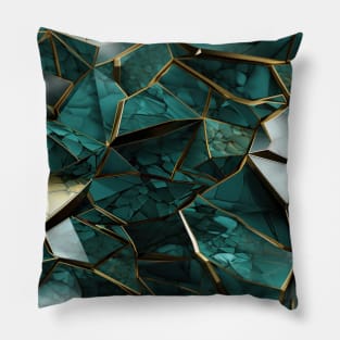 Funky Facade: Trompe-l’oeil Green Turquoise and Gold Pillow