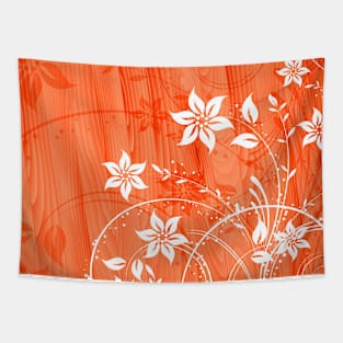 Elegant Floral Art - White Orange Tapestry
