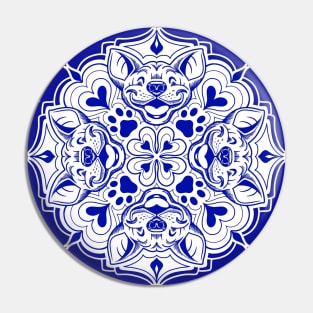 Delft Blue Frenchie Mandala Pin