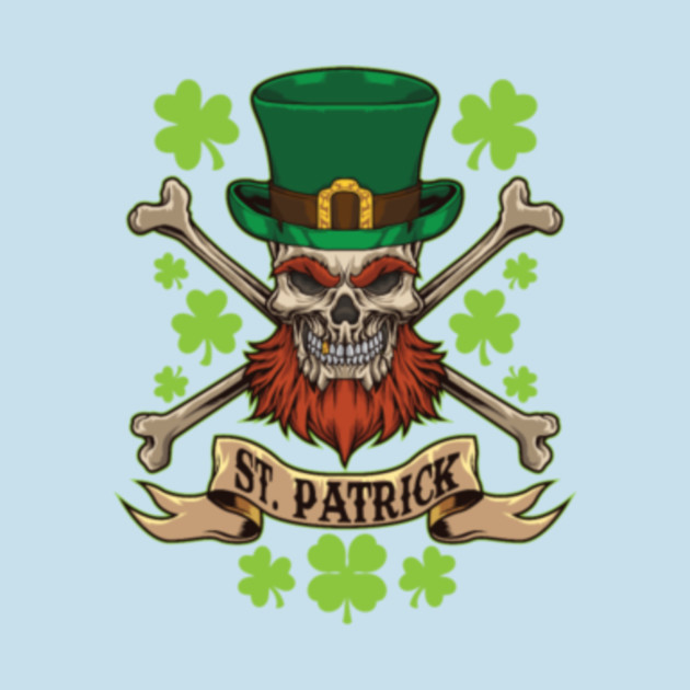 Disover Horror Skull Bones Line Art Irish Skull St Patrick Pirate Lucky Bones - Horror Skull Bones Line Art Irish Skul - T-Shirt