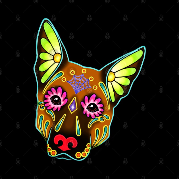 German Shepherd in Brown - Day of the Dead Sugar Skull Dog by prettyinink